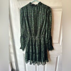 Walter Baker Green Floral Print Long Sleeve Ruffle Mini Dress – Size 10